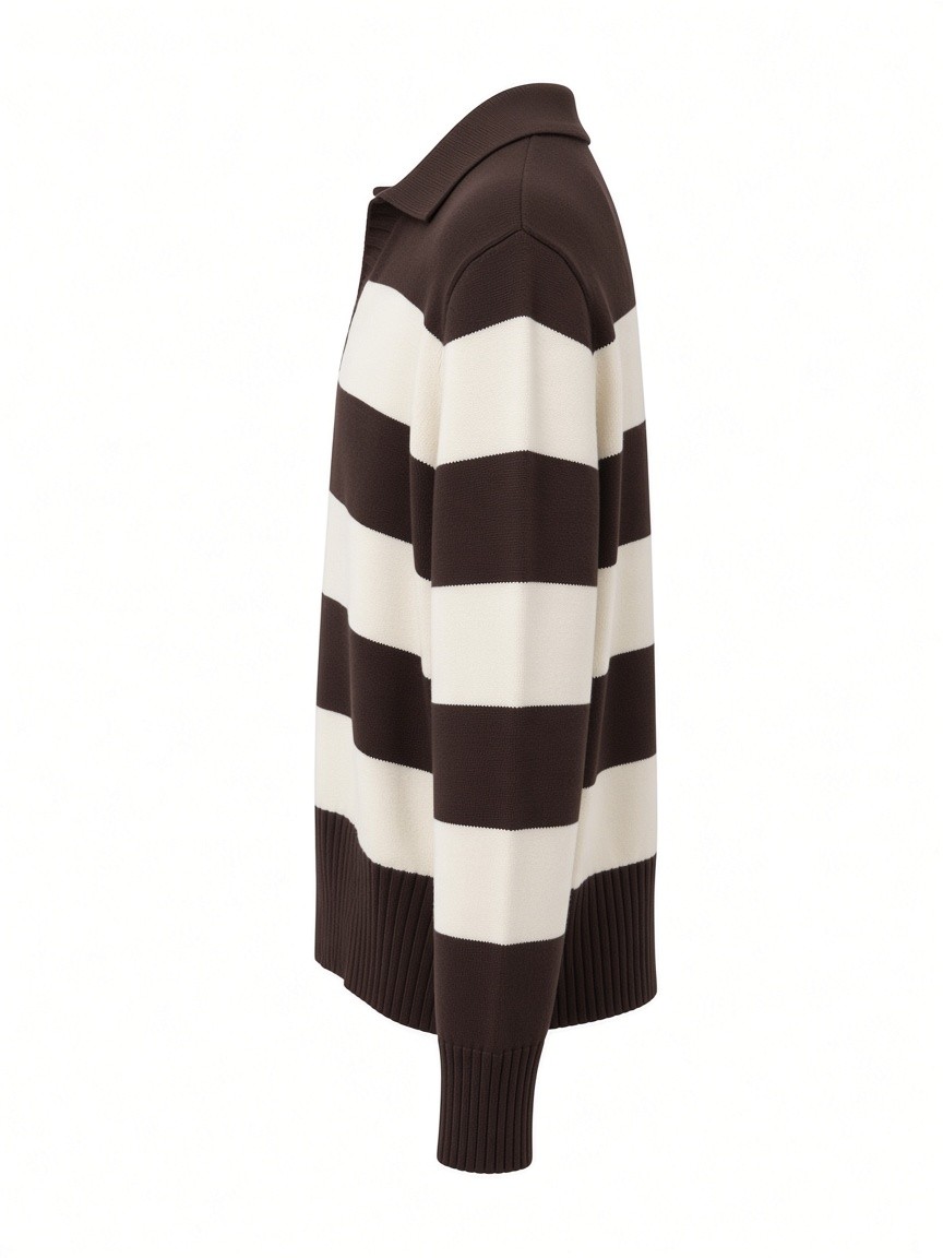Dámsky pruhovaný POLO pulóver SHEEP FASHION MILK CHOCOLATE Hnedý s.WEAR 5